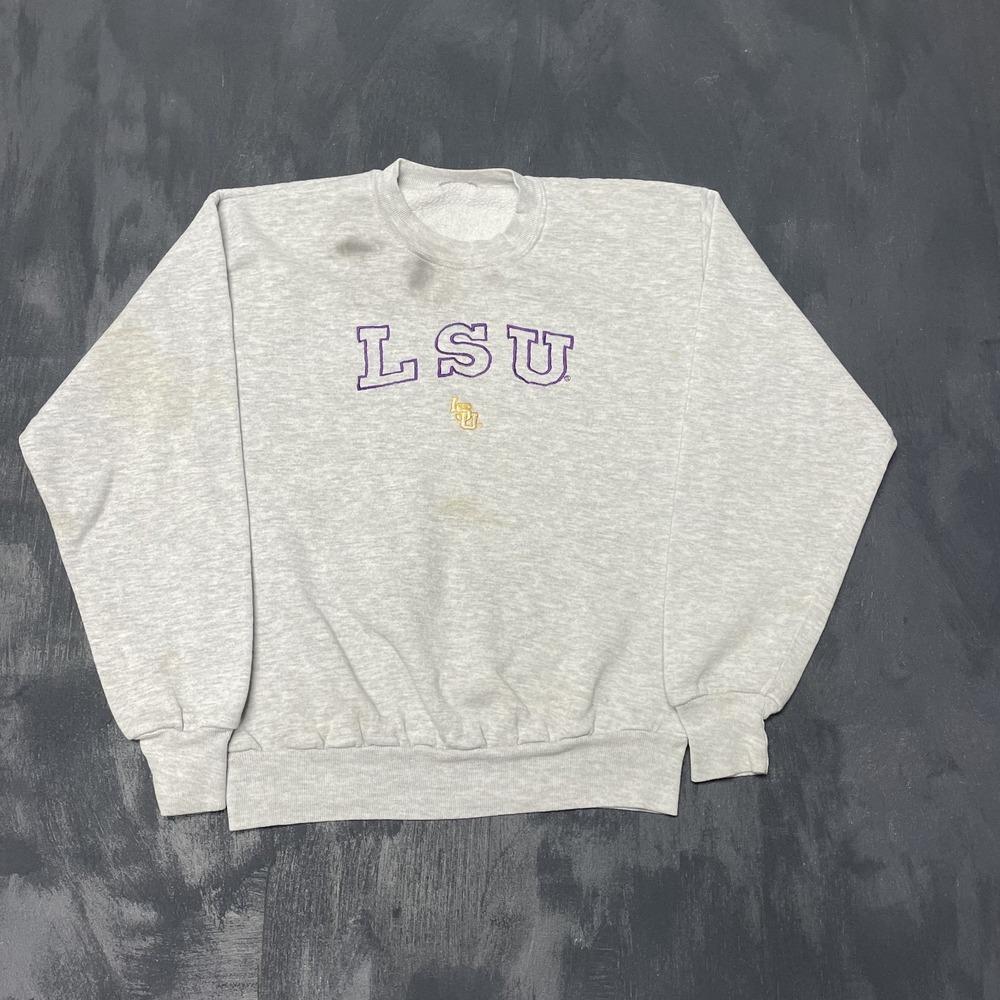 Vintage LSU Graphic Sweatshirt Men Medium Grey 1990s Fruit of the Loom